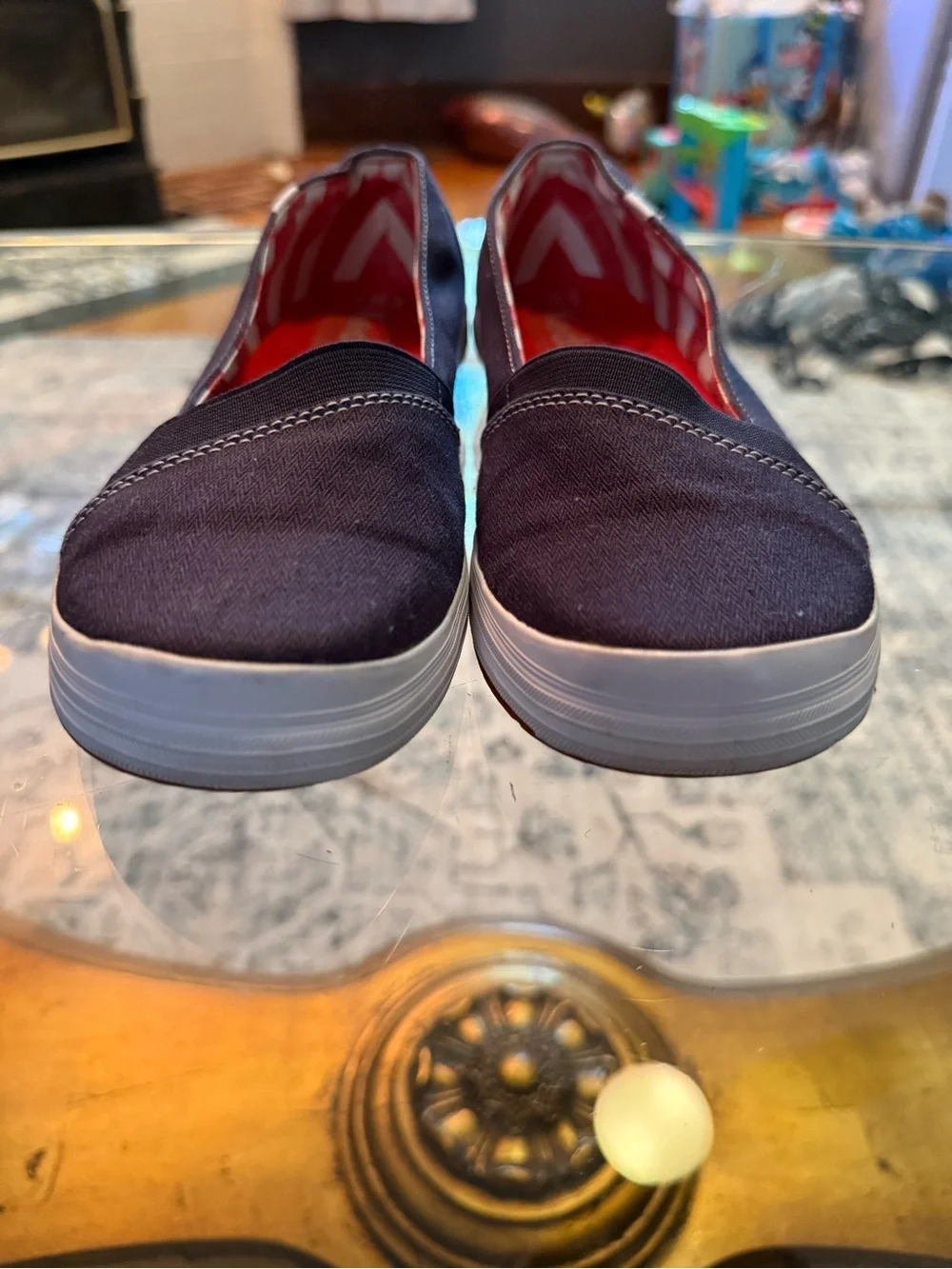 Keds Navy Canvas Slip-On Sneakers w/Red Insole Preppy Nautical
